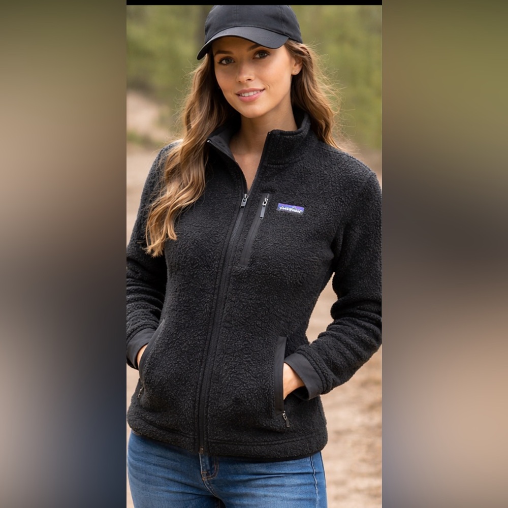 Patagonia Retro Fleece Jacket Black Polartec Full Zip Sherpa Women’s M